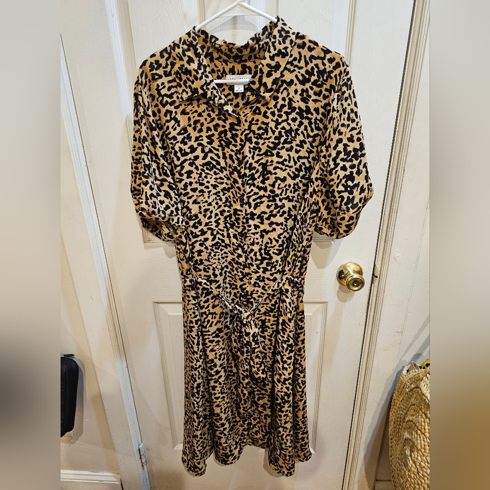 Ava & Viv Leopard Print Shirt Dress with pockets size 2X EUC